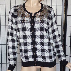 Cozy & Polished! Charter Club PXL Sequin Embellished Black & White Plaid Sweater